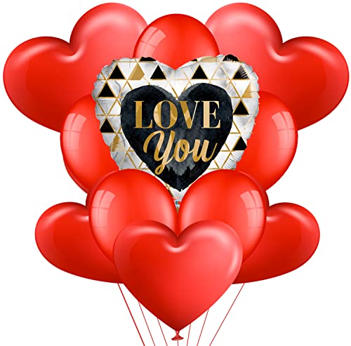 Akita Kit Romantisches Bouquet Herz XXL 1 riesiges Herz 5 rote Herzballons 5 runde rote Herzballons für romantische Dekoration, Valentinstag, Jahrestag Hochzeit und Verlobung (I Love You 8) von NONSOLOINFORMATICA