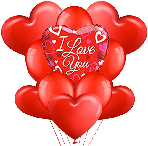 Akita Kit Romantisches Bouquet Herz XXL 1 riesiges Herz 5 rote Herzballons 5 runde rote Herzballons für romantische Dekoration, Valentinstag, Jahrestag Hochzeit und Verlobung (I Love You 9) von NONSOLOINFORMATICA