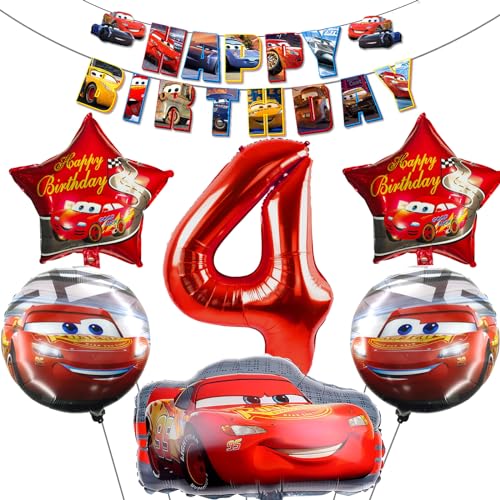 Cars Geburtstagsdeko 4 Jahre Jungen, mit Riesenzahl 4 Folienballon Luftballon, Auto Folienballons, Cars Happy Birthday Banner, 4 Jahre Cars Geburtstag Dekoration Set, Party Geburtstagsdeko Jungen von NOOLUSI