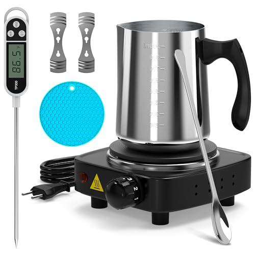 NOPWOK Kerze Making Kit mit elektronischer Kochplatte, Kerze Making Kit für Erwachsene, DIY Starter Kerze Making Supplies, mit 900ml Kerze Make Gießtopf, Rührlöffel, Wicks Halter, Thermometer von NOPWOK