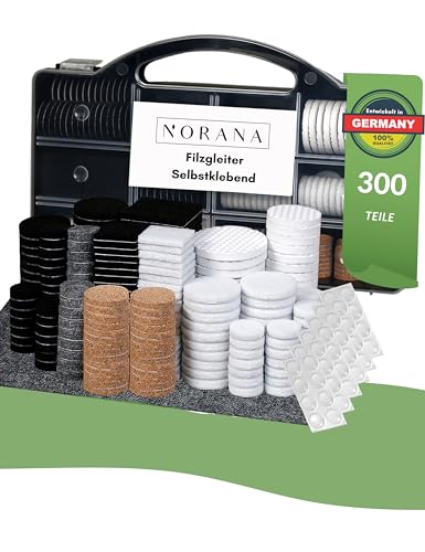 NORANA 300 STK. Filzgleiter Set mit Sortierbox - Selbstklebend, Universalschutz für Möbel + Stühle, Möbelgleiter, Entwickelt in Deutschland von NORANA