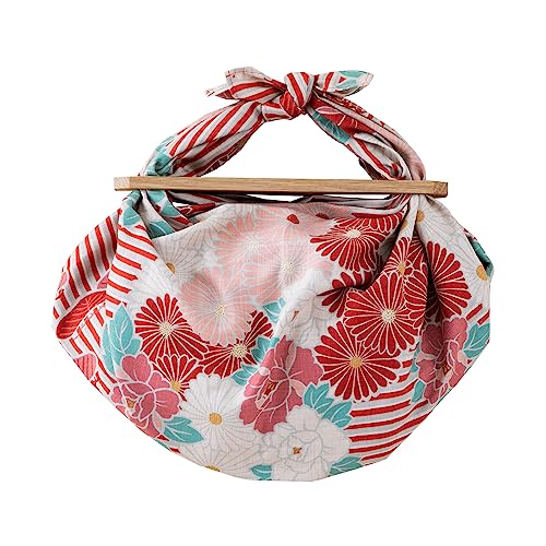 Furoshiki Wickeltasche (Retro-Blume), hergestellt in Japan, 100 % Baumwolle, japanisches Kimono-Design, Geschenkpapier, Tapisserie-Tasche, Furoshiki Taschenset rot / 70.0 cm, 27.56 inches x 27.56 von NOREN