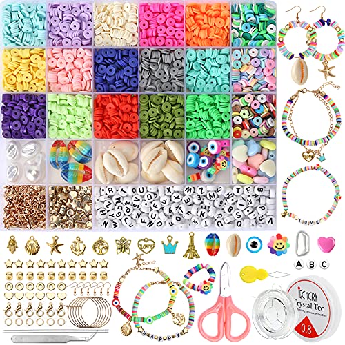 NORSHY Bunte Mini Polymer-Clay Perlen Set - 4918 Stück Perlen zum Auffädeln Flache Runde Spacer Buchstaben Nazar Perlen, für Ohrring Armbänder Halskette Schmuck Kreativ Geschenk DIY Erwachsenes Kind von NORSHY