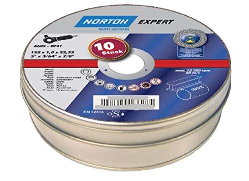 10 NORTON EXPERT Trennscheiben 125x1,0x22,23mm Metall/INOX T41 gerade/in Blechdose von NORTON