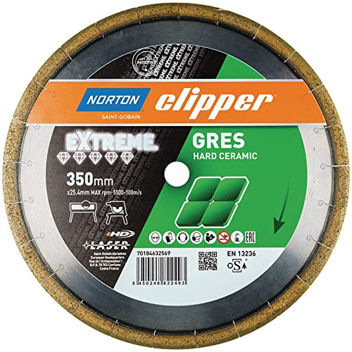 Norton Clipper Diamant Trennscheibe EXTREME GRES 350 x 25,4 mm (geeignet für Feinsteinzeug, härteste Fliesen, Naturstein, Hartkeramik, Materialstärke bis 40 mm) Diamant Sägeblatt von NORTON