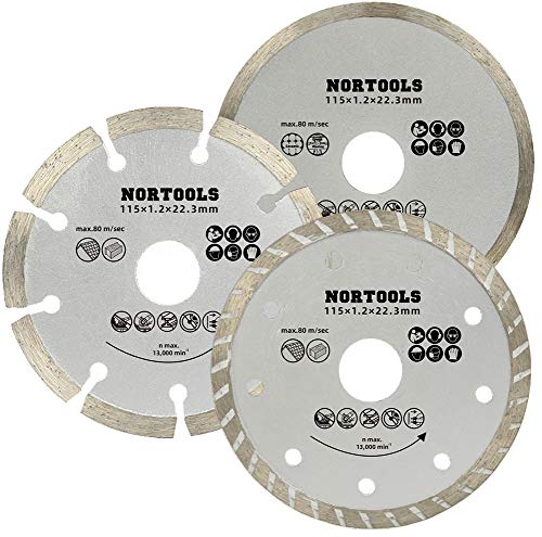 Diamantschneidklingen Set Turbo Kontinuierlicher Rand Segmentierte Schneidscheibensägeblätter für Winkelschleifer Steinziegel Betonziegel Mauerwerk 3 STÜCKE * 115mm von NORTOOLS