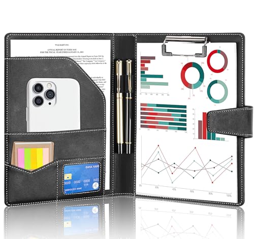 NOTEZMATE Leder-Padfolio-Klemmbrett, DIN A5, Dokumenten-Organizer, Folio-Clipboard, Magnetverschluss, Geschäftsmappe mit Abdeckung, professionell mit 2 Stiften, A5-Papier für Schule, Büro, Herren, von NOTEZMATE