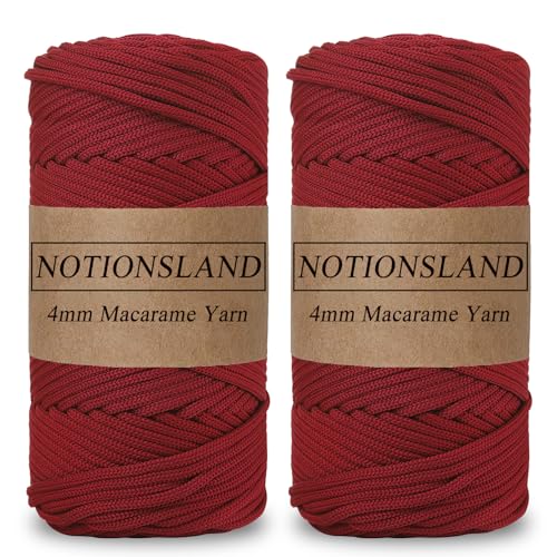 NOTIONSLAND 2-teilige 4MM Polyester Garn, Makrame Garn, Polyester geflochtene Schnur, Polyester Garn für Häkelkorb, Taschen, DIY Handwerk, Burgunderrot von NOTIONSLAND