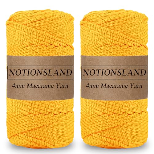 NOTIONSLAND 2-teilige 4MM Polyester Garn, Makrame Garn, Polyester geflochtene Schnur, Polyester Garn für Häkelkorb, Taschen, DIY Handwerk, Goldgelb von NOTIONSLAND