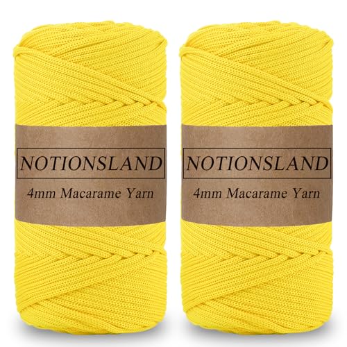 NOTIONSLAND 2-teilige 4MM Polyester Garn, Makrame Garn, Polyester geflochtene Schnur, Polyester Garn für Häkelkorb, Taschen, DIY Handwerk, Goose-Yellow von NOTIONSLAND