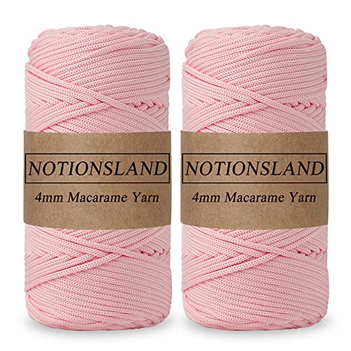 NOTIONSLAND 2-teilige 4MM Polyester Garn, Makrame Garn, Polyester geflochtene Schnur, Polyester Garn für Häkelkorb, Taschen, DIY Handwerk, Hellrosa Farbe von NOTIONSLAND