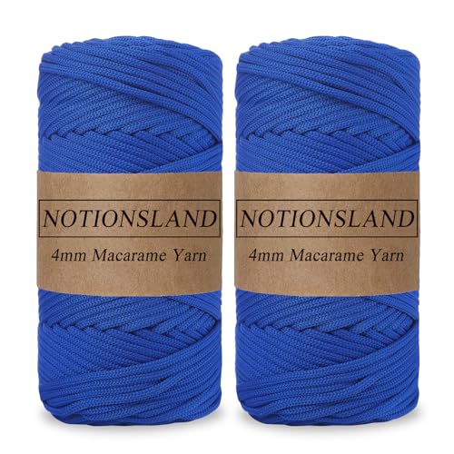 NOTIONSLAND 2-teilige 4MM Polyester Garn, Makrame Garn, Polyester geflochtene Schnur, Polyester Garn für Häkelkorb, Taschen, DIY Handwerk, Sapphire blue Farbe von NOTIONSLAND