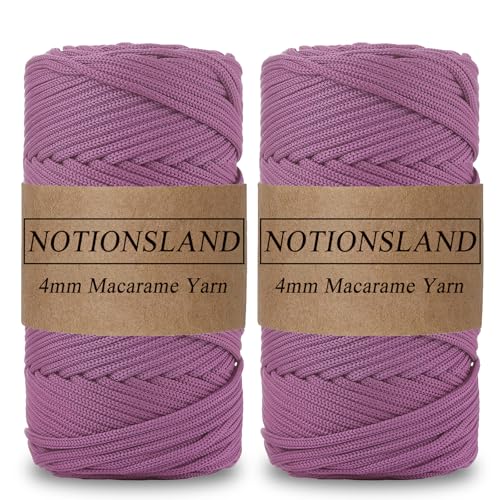 NOTIONSLAND 2-teilige 4MM Polyester Garn, Makrame Garn, Polyester geflochtene Schnur, Polyester Garn für Häkelkorb, Taschen, DIY Handwerk, Violett Rot von NOTIONSLAND