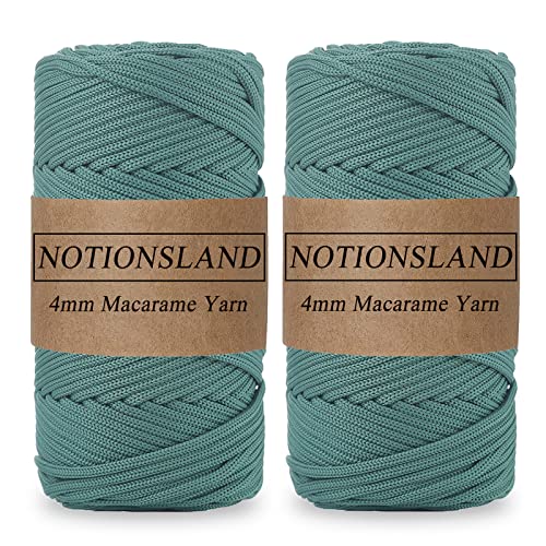 NOTIONSLAND 2-teilige 4MM Polyester Garn, Makrame Garn, Polyester geflochtene Schnur, Polyester Garn für Häkelkorb, Taschen, DIY Handwerk, Wohndekoration-Grau grüne Farbe von NOTIONSLAND