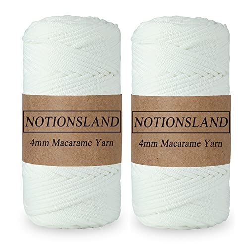 NOTIONSLAND 2-teilige 4MM Polyester Garn, Makrame Garn, Polyester geflochtene Schnur, Polyester Garn für Häkelkorb, Taschen, DIY Handwerk, Wohndekoration-Weiße Farbe von NOTIONSLAND