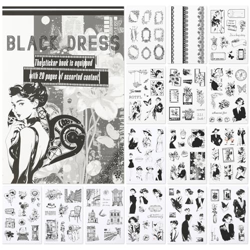 NOTIONSLAND 20 Blatt Scrapbook Stickers Book, 100+ Journaling Aufkleber für Scrapbooking Supplies, PET Ästhetische Vintage Aufkleber für Scrapbooking von NOTIONSLAND