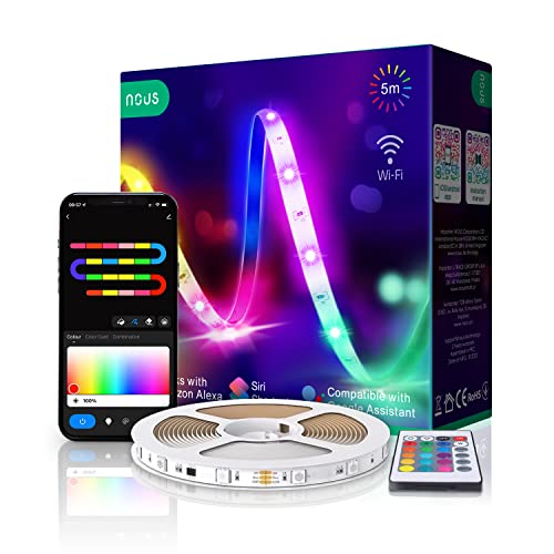 NOUS F1 5m RGB LED Strip Wifi, Alexa LED Strip, Christmas, Christmas Lights, Weihnachtsbeleuchtung, LED strip Alexa kompatibel, Ambilight TV nachrüsten, 18W, Tuya Smart App, Only 2.4 GHz WiFi von NOUS