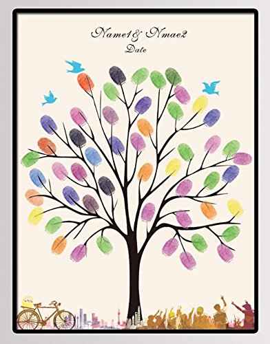 NOVAGO Kundengebundene Fingerabdruckmalerei für Hochzeit, Jahrestag, Geburtstag, Taufe, Kommunion (60 X 75, Baum) von NOVAGO