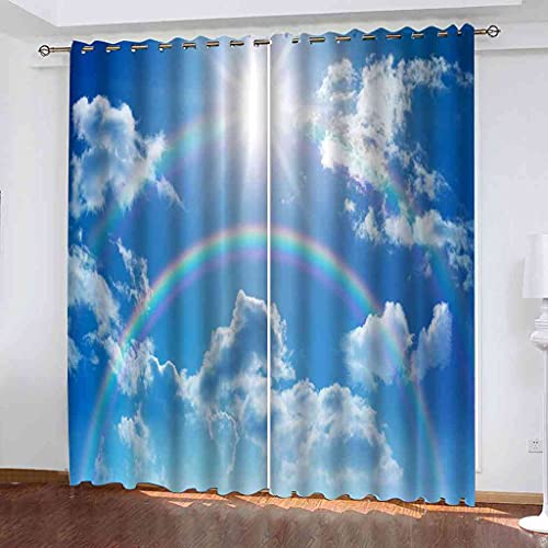 NPBSHZ Vorhang Blickdicht Wärmeisolierender Verdunkelungsvorhang mit Ösen Geräuschreduzierende Gardinen Blauer Himmel und weiße Wolkenlandschaft für Schlafzimmer Wohnzimmer küchen 2 Paneele 220x245cm von NPBSHZ