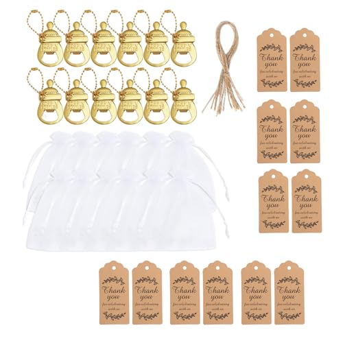 NPXUAMTJ 12 Pcs Babypartys Feeder Schlüsselanschläge Flaschenöffner Mit Organza Tasche Für Gast Souvenirs Elegante Partydekorationen von NPXUAMTJ