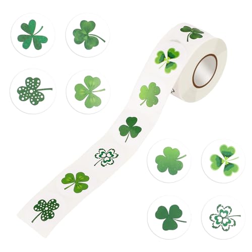 1 Rolle 500 Stück St. Patricks Day Aufkleber, Selbstklebend Kleeblatt Aufkleber Glück Kleeblatt-Aufkleber für Kinder Party Dekorationen Scrapbooking Umschlag Karte Geschenktüte von NQEUEPN