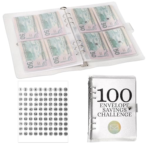 100 Umschlag-Challenge-Ordner, Spar Challenge Ordner Budgetplanung 100-Tage-Spar-Challenge-Buch mit Umschlägen Nummernaufklebern für den Budgetplaner und Zum Geldsparen von NQEUEPN