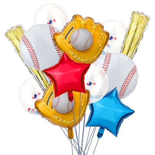 12 Stk Baseball Ballon Girlandenbogen Set, 2 große Baseball Folienballons Baseball Handschuh geburtstagsdeko baseball ballon aus aluminiumfolie Latex Konfetti Ballons für sportparty dekoration von NQEUEPN