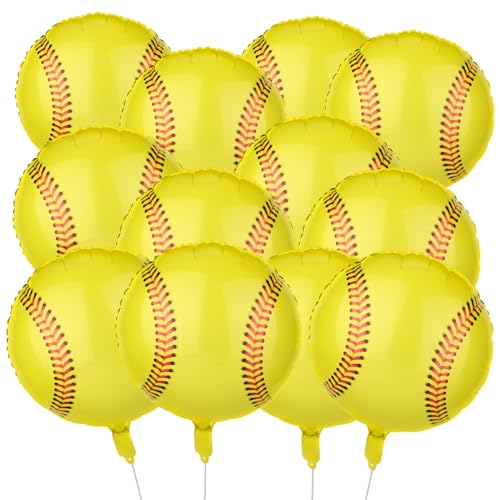 12St Softball Luftballons, Rund Softball Folienballons Sport Ballons Ball Ballons Softball Partygeschenke für Jungen Mädchen Geburtstag Babyparty Sport Mottoparty Zubehör von NQEUEPN