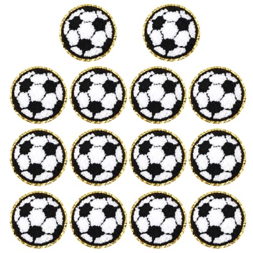 14 Stück Fußball Aufbügler, Goldrand Chenille-Patches Sport Fußball-Patch Bestickt Applikation zum Aufnähen für Kleidung Taschen Hüte Rucksäcke Jacken Hemden DIY Basteln Reparieren von NQEUEPN