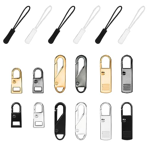 18 Stück Zipper Pull Ersatz, Reißverschlussgriffe, Metall und Kunststoff Ersatz Reißverschluss Reißverschluss-Zuglaschen für Rucksäcke Jacken Gepäck Geldbörsen Kleidung Hosen (4 Designs) von NQEUEPN