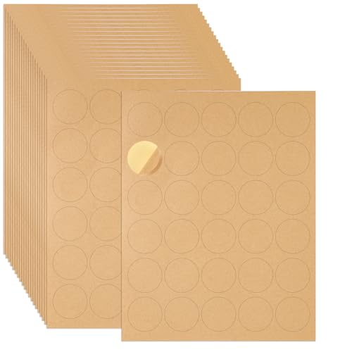 20 Blatt 3,8 cm Runde Etiketten Kraftpapier, Runde Kraftpapier Etiketten Aufkleber Beschreibbar mit Tintenstrahldrucker Bedruckbar Leere Braune Aufkleber, Klebeetikett für Drucker von NQEUEPN