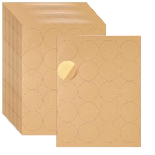 20 Blatt 5,1 cm Runde Etiketten Kraftpapier, Runde Kraftpapier Etiketten Aufkleber Beschreibbar mit Tintenstrahldrucker Bedruckbar Leere Braune Aufkleber, Klebeetikett für Drucker von NQEUEPN