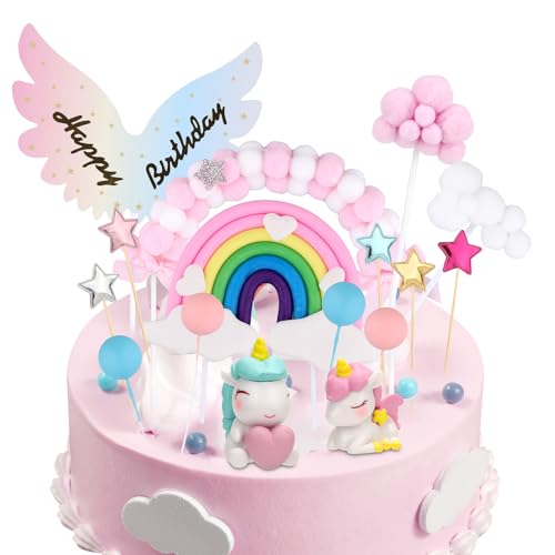 20 Stück Kuchenaufsatz, Einhorn Regenbogen Regenbogenstern Einhorn-Kugel Alles Gute zum Geburtstag Kuchendekoration für Jungen Mädchen Kinder Geburtstagsfeier Babyparty-Zubehör von NQEUEPN