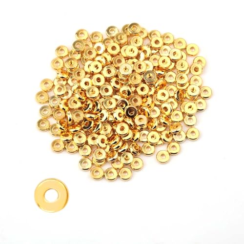 200stk 6mm Goldene Flache Perlen, 14 Karat Vergoldet Runde Messing-Abstandsperlen Stapelbar Lose Gefüllte Perlen für Halskette Ohrringe Schmuckherstellungszubehör von NQEUEPN