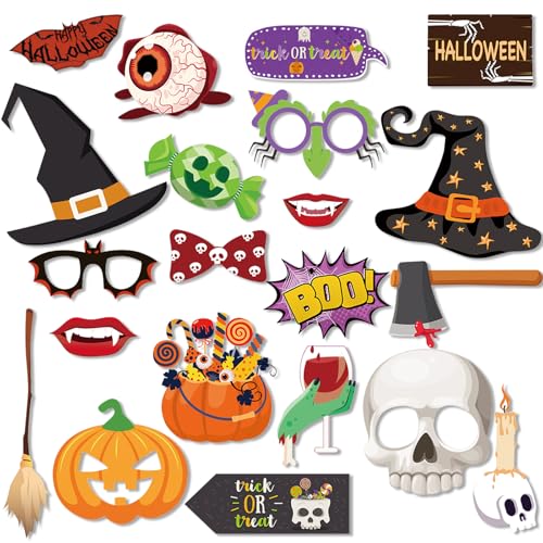 20stk Halloween Fotoautomaten Requisitenset, Lustige Halloween Selfie Anzieh Requisiten Totenkopf Kürbis Hexenhut Halloween Bild Requisiten für Festival Party Dekorationen von NQEUEPN