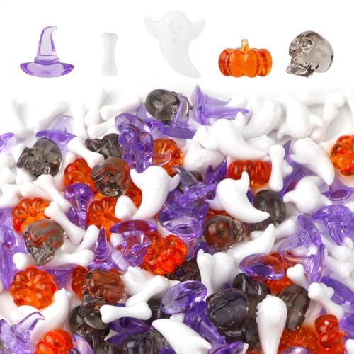 240stk Halloween-Vasenfüller, Sortiert Halloween-Ornamente Mini-Halloween-Acryl mit Kürbis Hexenhut Geist Knochen Skelettkopf Halloween-Tischdekoration für Party Outdoor Zuhause Basteln von NQEUEPN