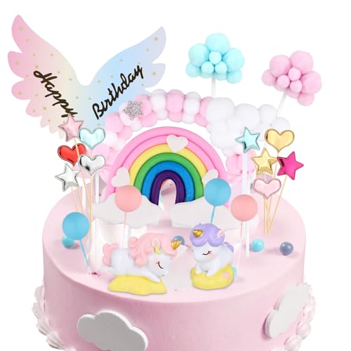 26 Stück Kuchenaufsatz, Einhorn Regenbogen Regenbogenstern Einhorn-Kugel Alles Gute zum Geburtstag Kuchendekoration für Jungen Mädchen Kinder Geburtstagsfeier Babyparty-Zubehör von NQEUEPN