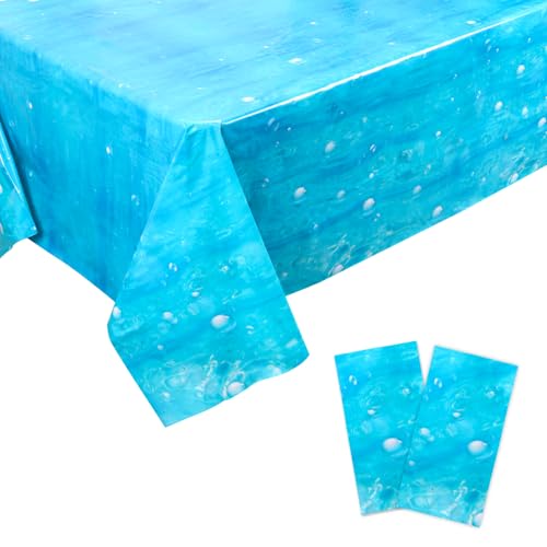 2stk Bubble Ozeanwelle-Tischdecke, 137x274cm Einmalig Verwendbar Rechteckig Blaue Wasser-Tischdecke Unterwasser-Partydekorationen Strand-Pool-Partydekor für Geburtstag von NQEUEPN