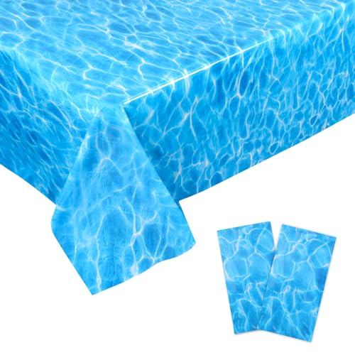 2stk Einmal-Tischdecke mit Meereswellen-Motiv, 137x274cm Kunststoff Tischdecke mit Unterwasser-Aufdruck Blau Unterwasser-Dekoration Dekoration für Geburtstagspartys Pool Strand Meerjungfrau von NQEUEPN