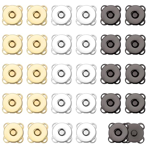 30 Sets 14 mm Magnetische Druckknöpfe, Metall Aufnähen Magnetischen Knöpfen für Kleidung Druckknopfverschluss Knopfverschluss für Geldbörsen, Taschen, Kleidung, Handtaschen, Nähen, Basteln von NQEUEPN