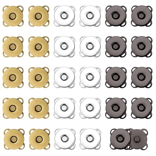 30 Sets Magnetische Druckknöpfe zum Annähen, 14mm Pflaume Magnetknöpfe Magnet Knöpfe Verschlüsse Knöpfe für Geldbörsen Taschen Kleidung Handtaschen Leder DIY-Handwerk (Bronze + Dunkelgrau + Silber) von NQEUEPN