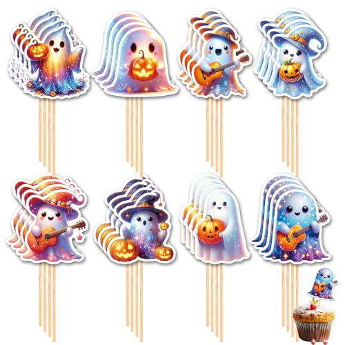 32stk Halloween Cupcake Topper, Glitzernde Geister Kuchen Topper Kürbis Little Boo Cupcake Topper Halloween Cupcake Dekorationen für Halloween Babyparty Geburtstagsparty Kuchenzubehör von NQEUEPN