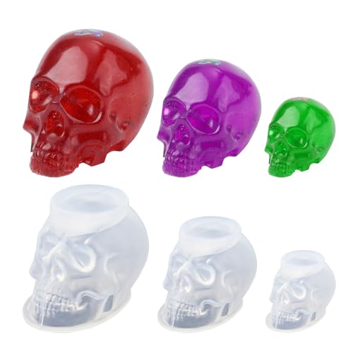 3St Totenkopf Form Set (Narbenstil), 3 Größen Totenkopf Formen Silikon Skelettformen Weich Flexibel Epoxidharz Formen Totenkopf für Harz Kerzen Seife Ton Halloween Dekorationen von NQEUEPN