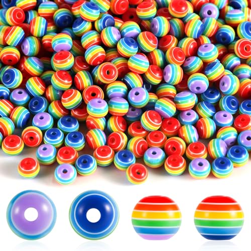 500st 8mm Gay Pride LGBTQ-Perlen, Harz Gestreifte Perlen Bunt Kaugummiperlen Grob Gefütterte Abstandsperlen für DIY Schmuckherstellung Armbänder Halsketten Bastelbedarf von NQEUEPN