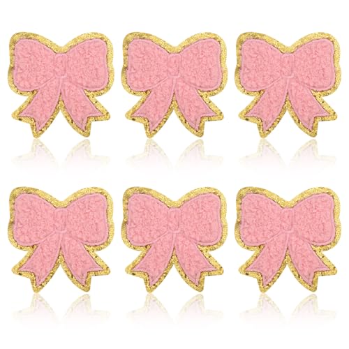 6 St Schleifen-Patches, Süß Rosa Schleifen-Bügelflicken für Kleidung Schleifen-Patch-Aufkleber Bügelflicken-Stickerei Klebstoff Bügelflicken zum Aufnähen Dekorative Flicken zum Selbernähen von NQEUEPN