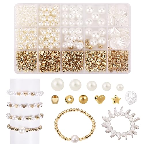 610 Stück Perlen-Set zur Herstellung von Armbändern, 4/6/8/10/12mm DIY Armbandherstellungsset Charms Lose Perlen Perlen für Armbänder Schmuckherstellung (Beige) von NQEUEPN