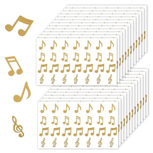 672stk Musiknoten Aufkleber, 4 Designs Wasserfeste Musiknotenaufkleber Selbstklebende Musiknotenaufkleber Perfekte Dekoration für Umschläge Notizbücher Grußkarten(Gold) von NQEUEPN