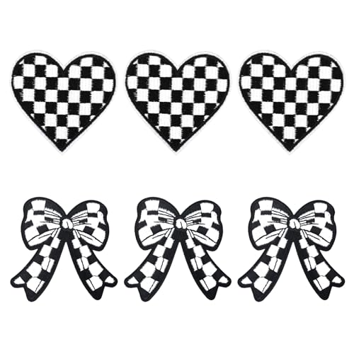 6stk Bow Patches Iron on, Schwarz-Weiß Aufnäher mit Liebes- und Schleifenmotiv zum Aufbügeln Stickerei Schleifen-Patch Aufkleber für Kleidung Taschen Jacken Jeans von NQEUEPN