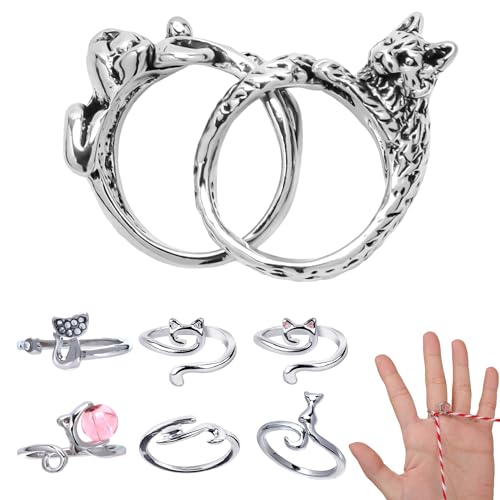 8 Stück Verstellbarer Häkelring Finger, Katzen Stil Roman Strick Fingerhut Geflochtener Ring Garnführung Fingerhalter Strick Fingerhut Geschenk für Häkelliebhaber (8 Stile) von NQEUEPN