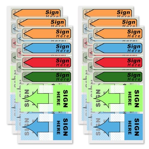 900stk/6 Packungen Schilder zum Unterschreiben mit Spender, Fluoreszierende Farbe Haftnotizen mit Aufschrift Sign Here Einfach Anzubringen Hinweispfeil-Aufkleber für Schule Büro (Grün, Blau) von NQEUEPN